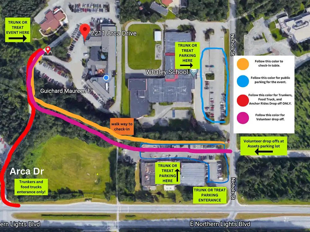 MAP - Parking & Walking Trunk or Treat, Arc of Anchorage, Fundraiser, Anchorage, Alaska